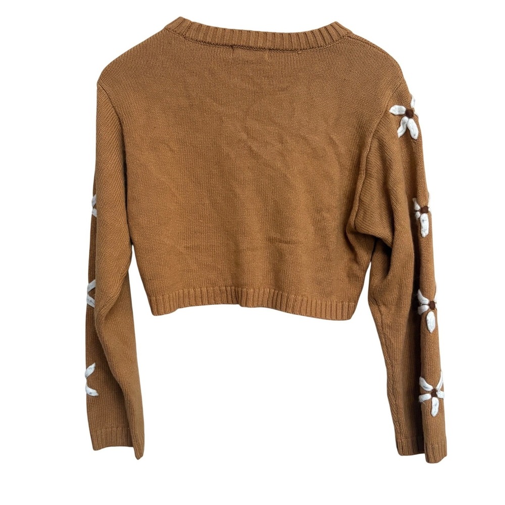 Altar'd State Brown Daisy Embroidered Cropped Knit Sweater Small - Picture 3 of 8